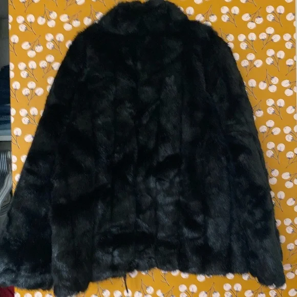 Vintage 80s Black Faux Fur Coat - Picture 2 of 4